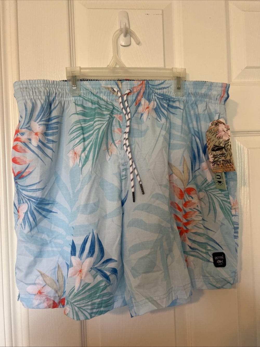 Light Blue Floral Men’s Swim Trunks